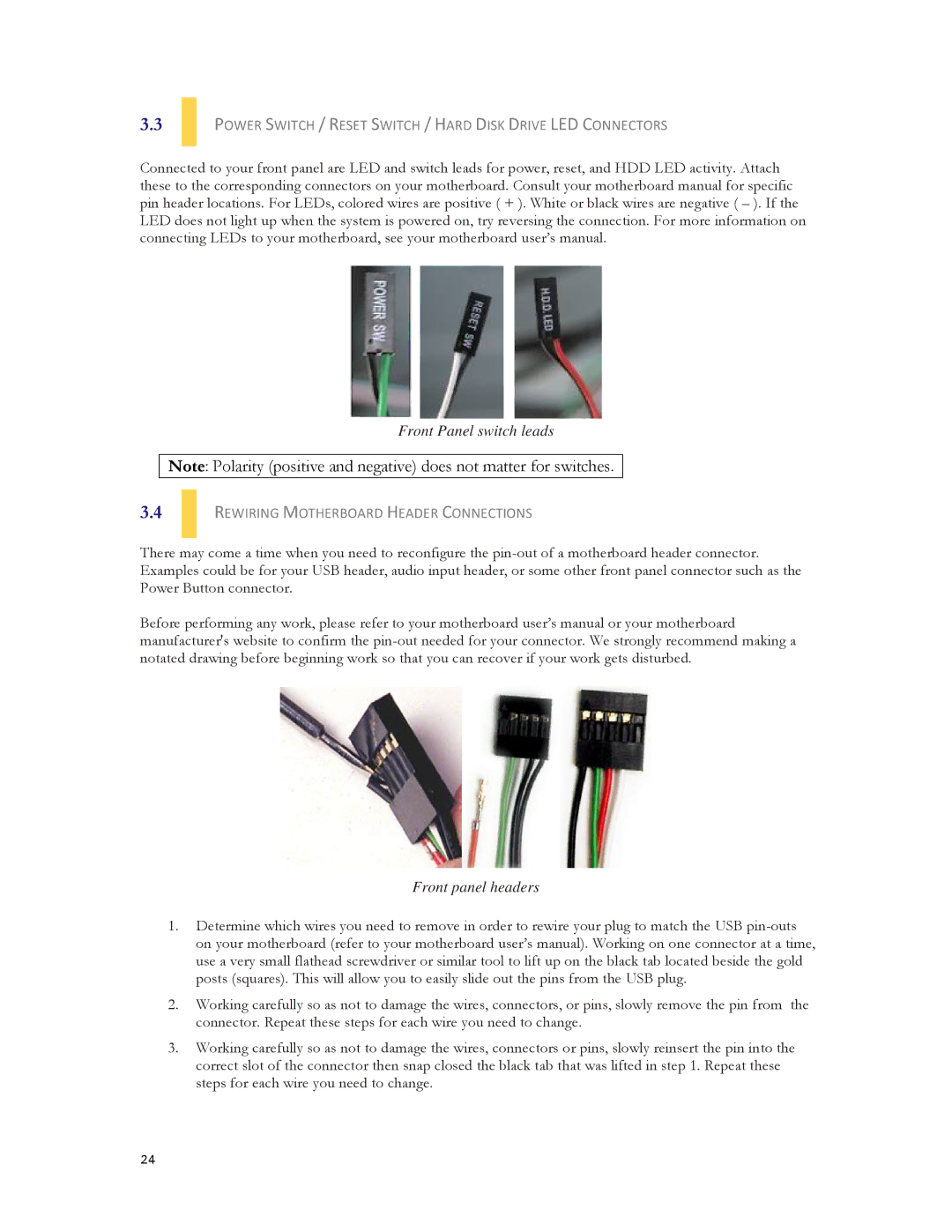 Antec DF-30 Power Switch / Reset Switch / Hard Disk Drive LED Connectors, Rewiring Motherboard Header Connections 