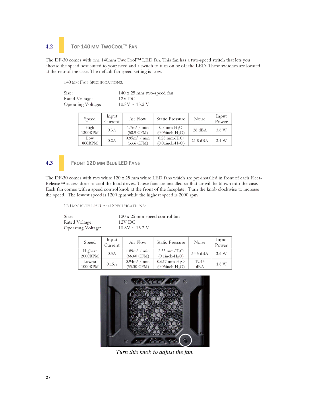 Antec DF-30 user manual TOP 140 MM Twocool FAN, Front 120 MM Blue LED Fans 