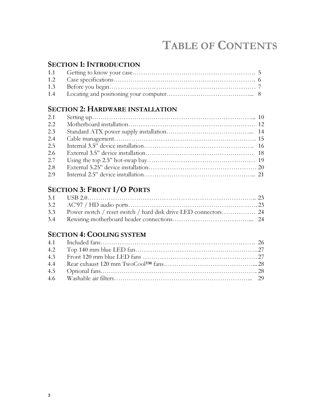 Antec DF-30 user manual Table of Contents 