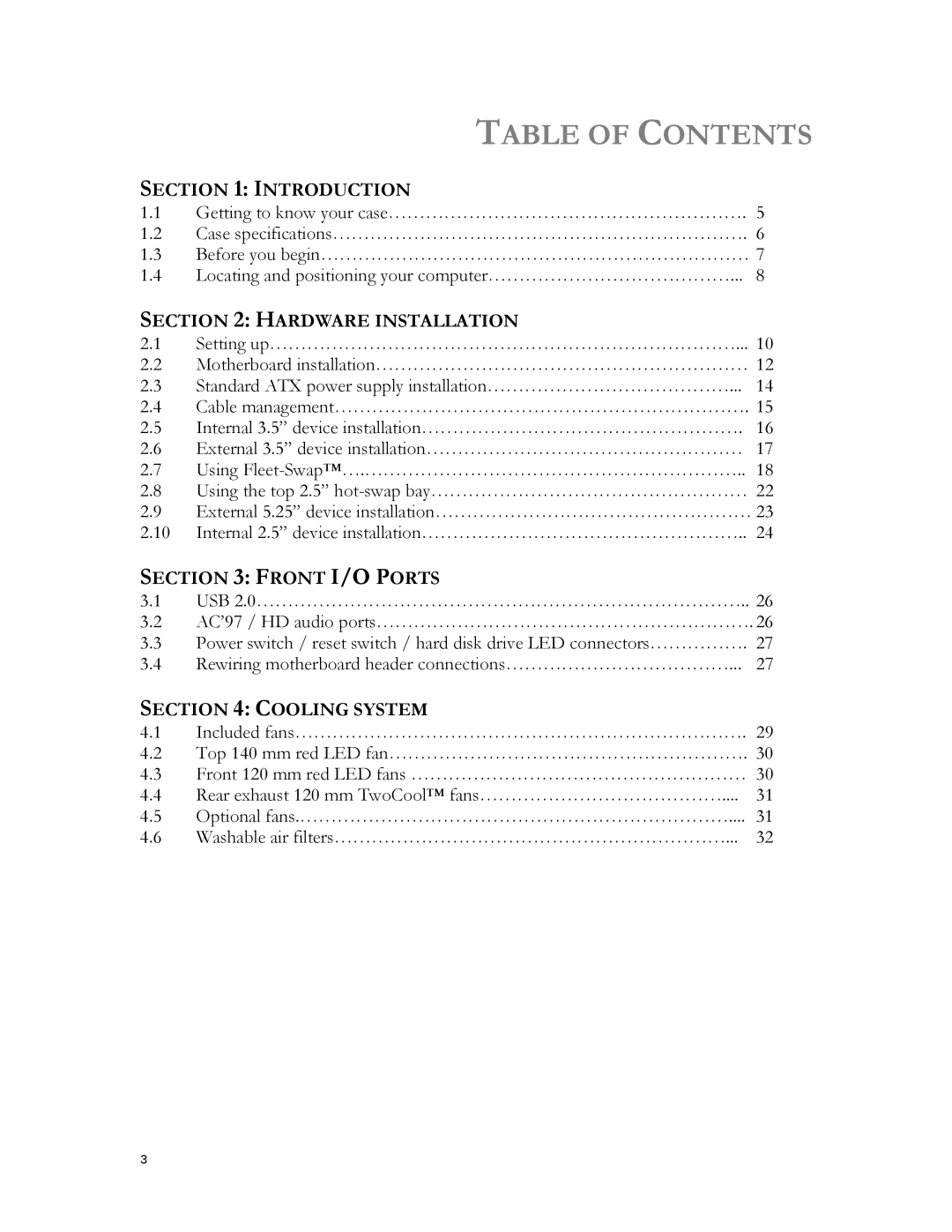 Antec DF-35 user manual Table of Contents 