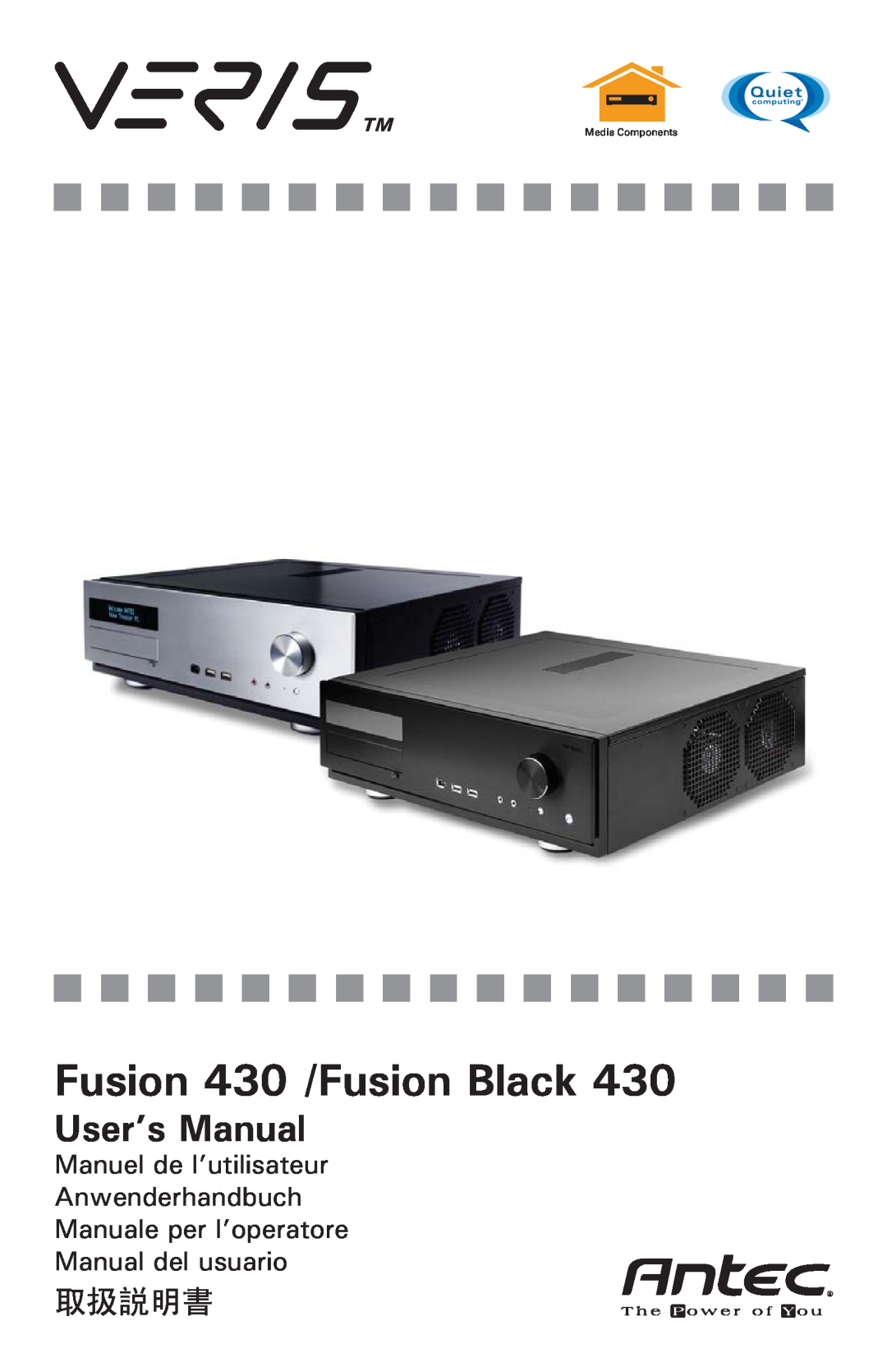 Antec Fusion Black 430 user manual Fusion 430 /Fusion Black, User’s Manual, Manual del usuario, Media Components 