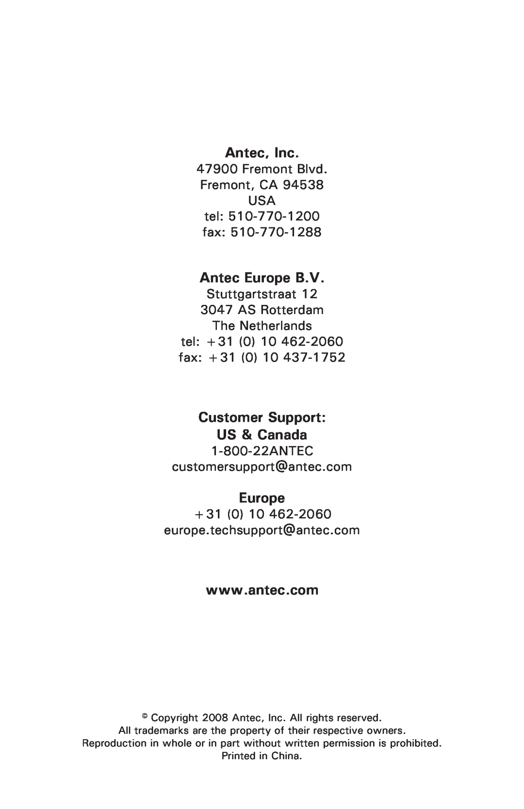 Antec Fusion Remote Black user manual Antec, Inc, Antec Europe B.V, Customer Support US & Canada 