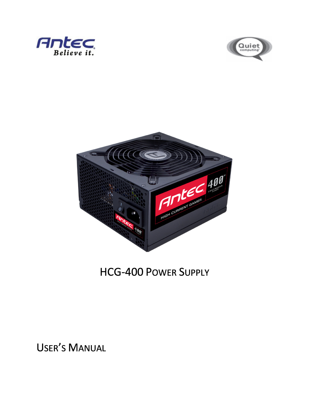 Antec user manual HCG-400 POWER SUPPLY, User’S Manual 