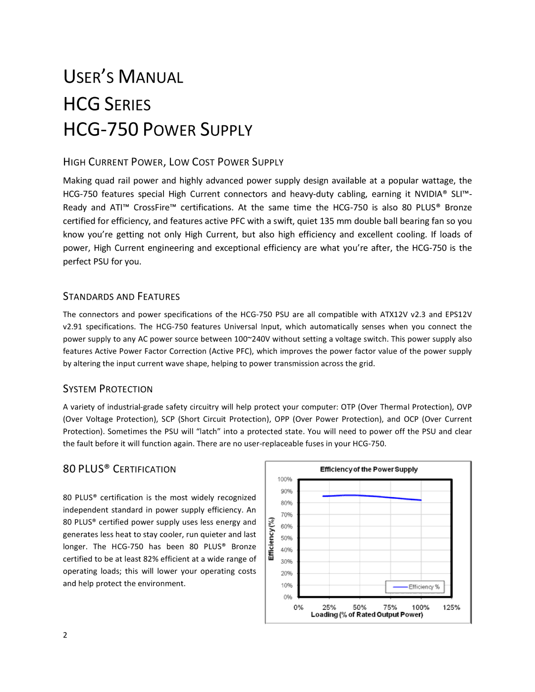 Antec HCG-750 High Current POWER, LOW Cost Power Supply, Standards and Features, System Protection, Plus Certification 