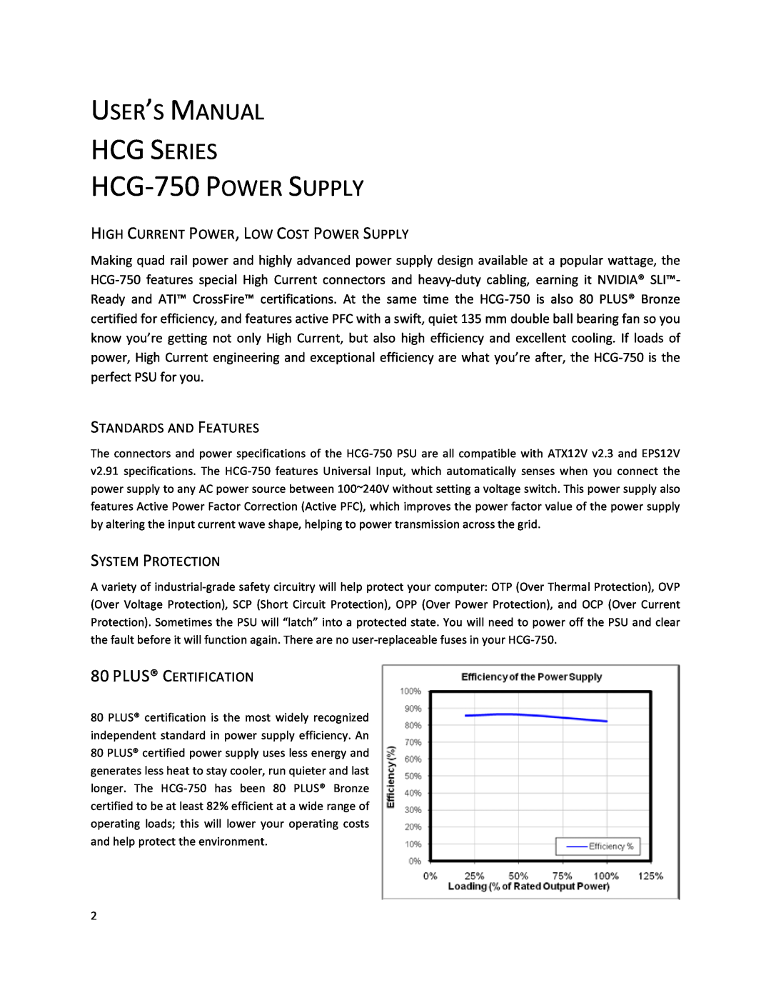 Antec user manual HCG SERIES HCG-750 POWER SUPPLY, User’S Manual 