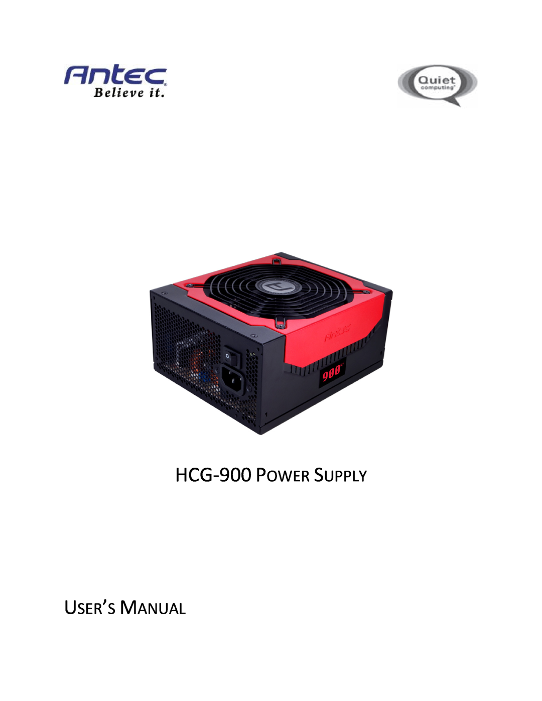Antec user manual HCG-900 POWER SUPPLY, User’S Manual 