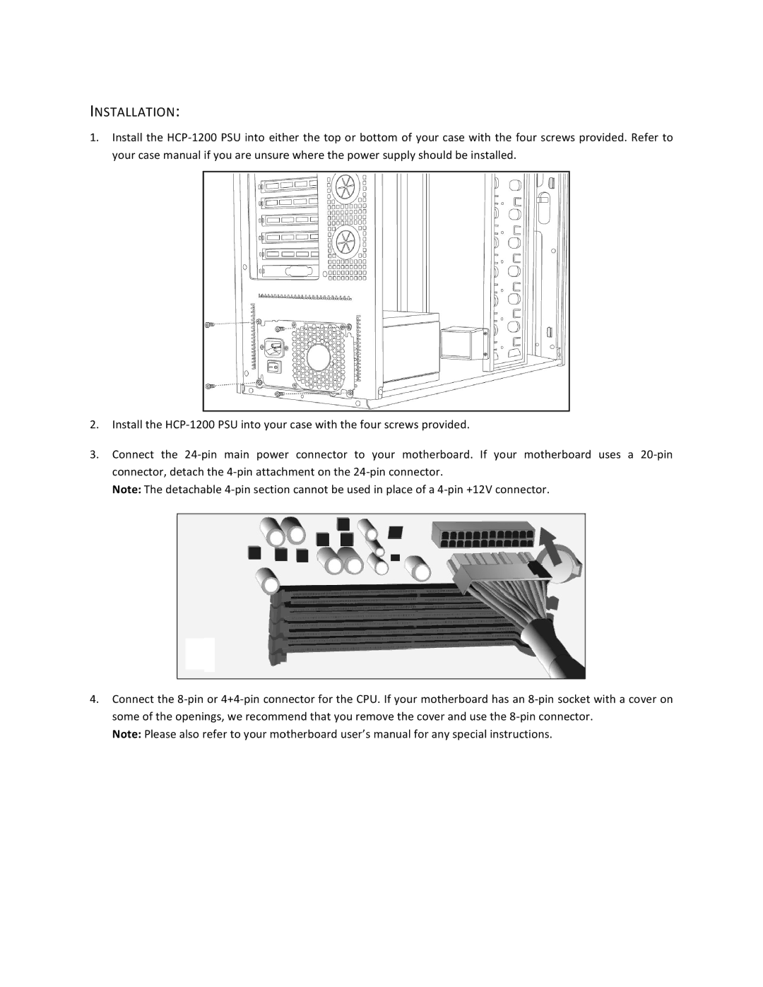 Antec HCP-1200 user manual Installation 