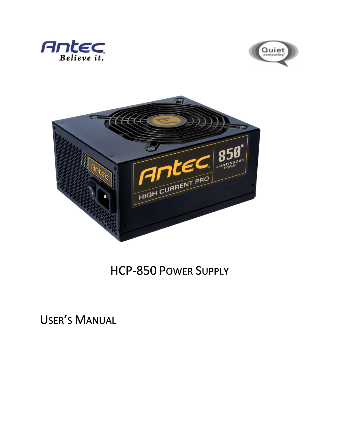Antec user manual HCP-850 POWER SUPPLY, User’S Manual 