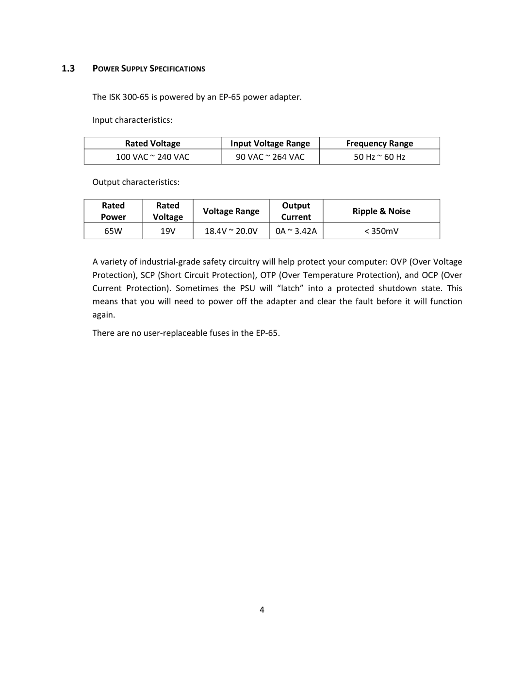 Antec ISK 300-65 user manual Output characteristics 