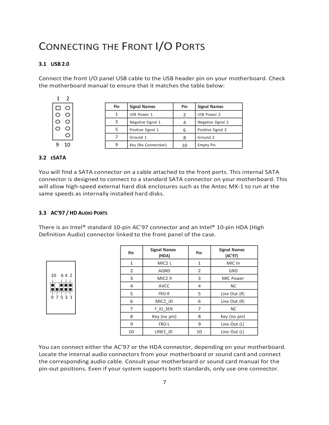 Antec ISK 300-65 user manual Connecting the Front I/O Ports 