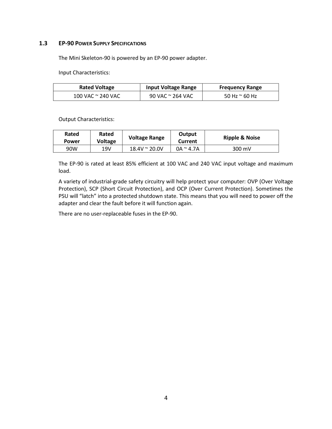 Antec Mini Skeleton-90 user manual Output Characteristics 