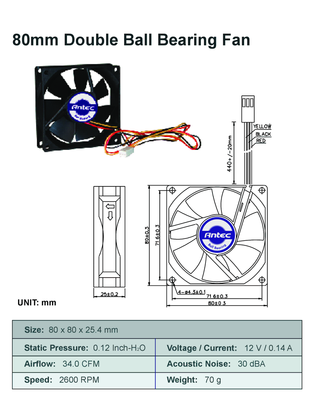 Antec manual 80mm Double Ball Bearing Fan 