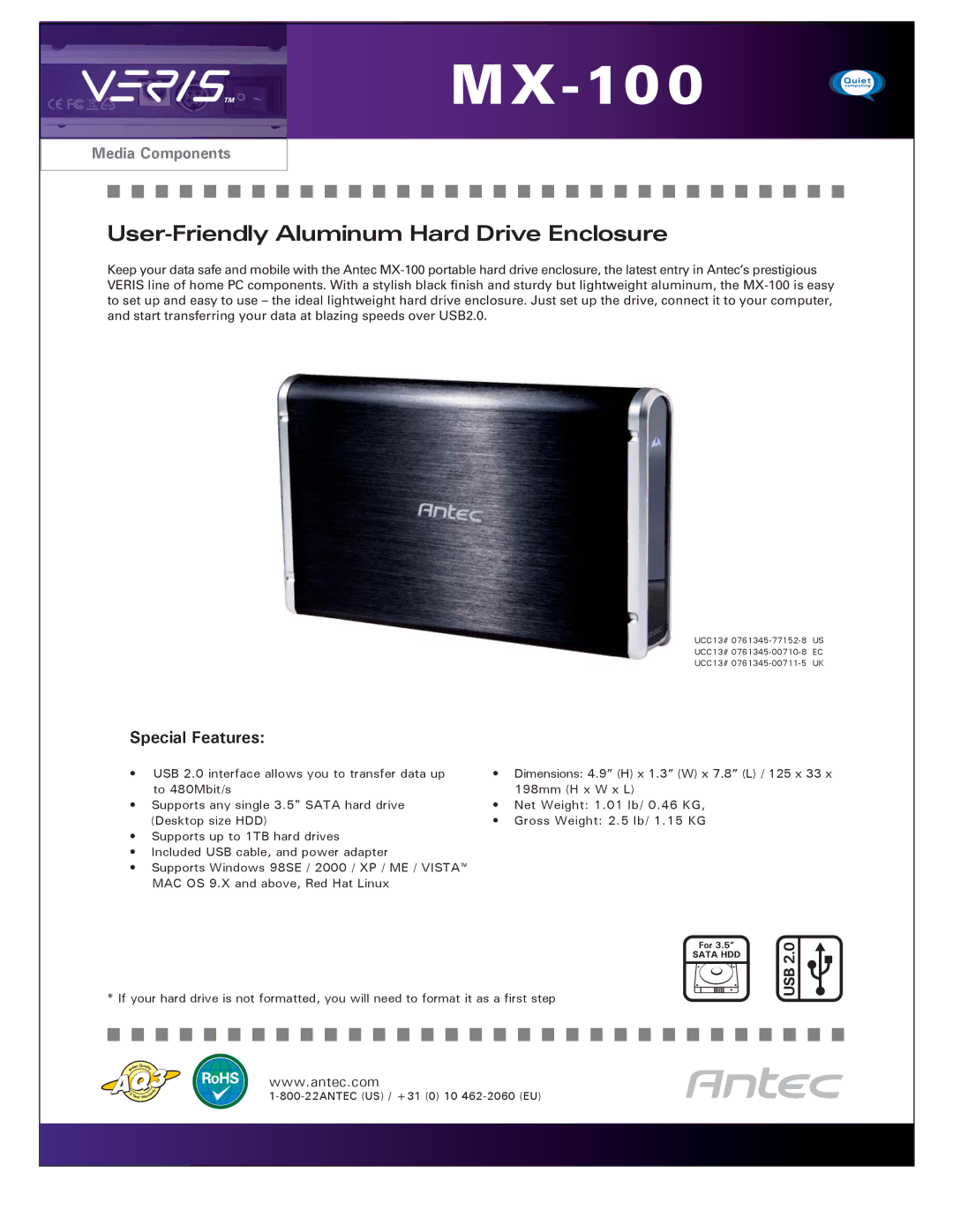 Antec MX-100 dimensions User-Friendly Aluminum Hard Drive Enclosure, Special Features 