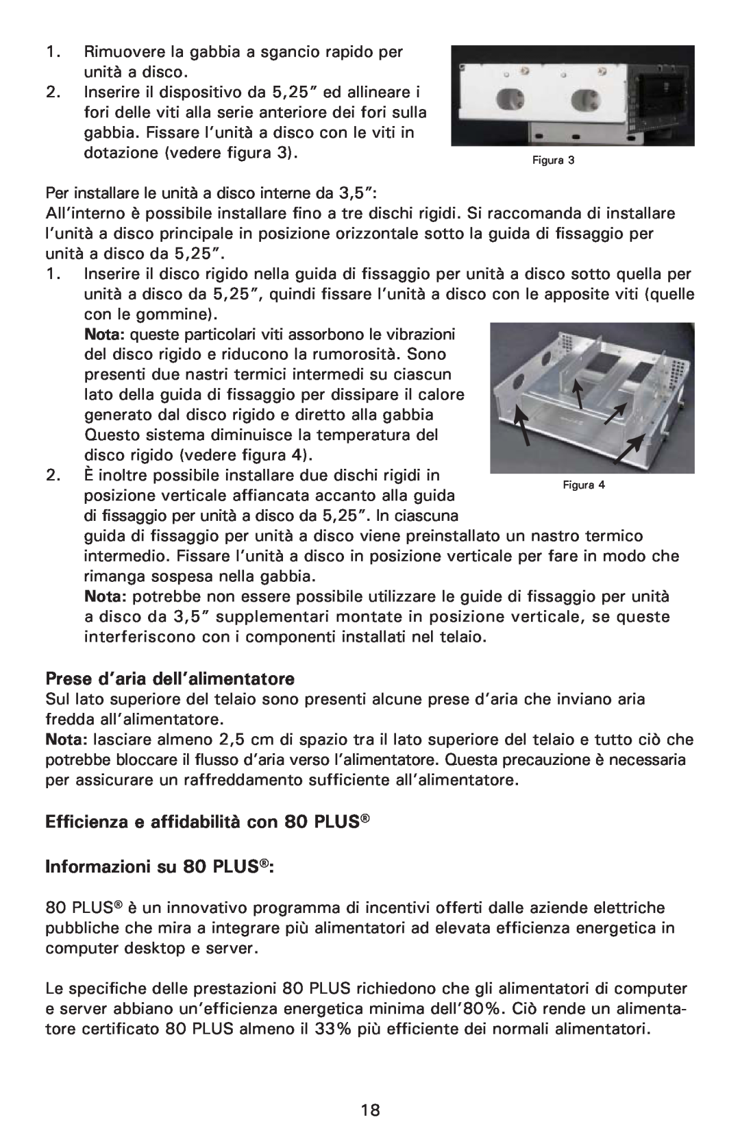 Antec NSK 1380 user manual Prese d’aria dell’alimentatore, Efficienza e affidabilità con 80 PLUS Informazioni su 80 PLUS 