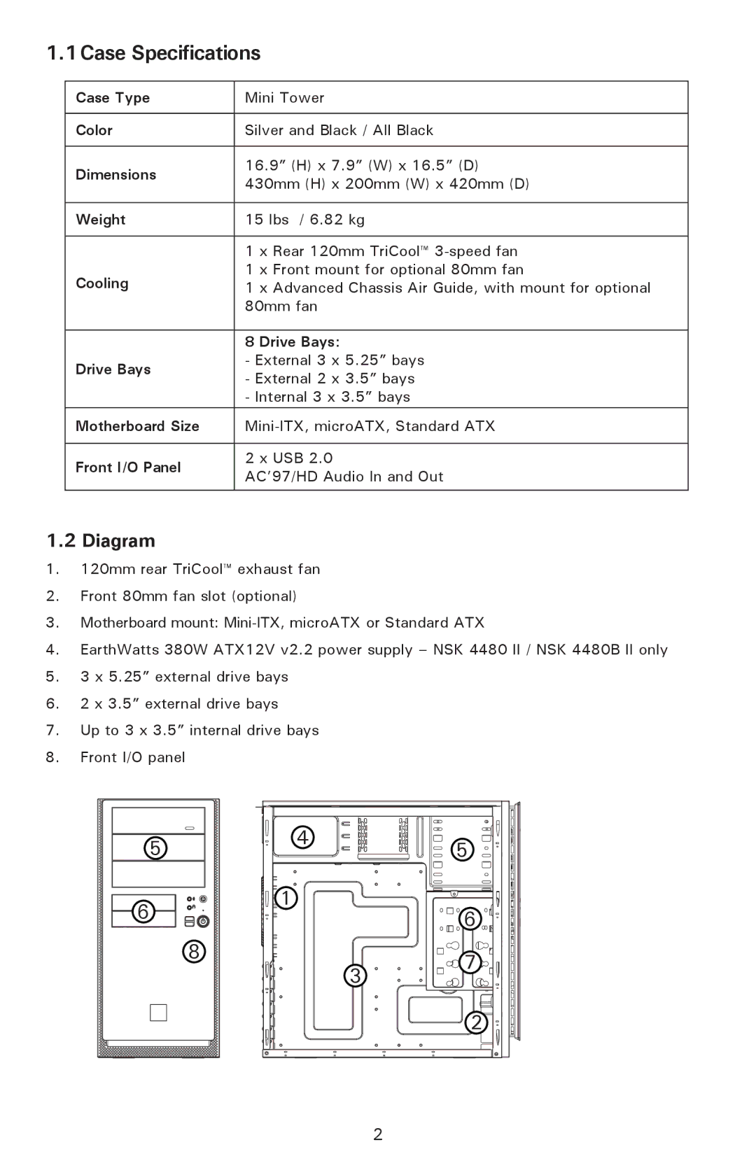 Antec NSK 4000 II user manual 1Case Specifications, Diagram 