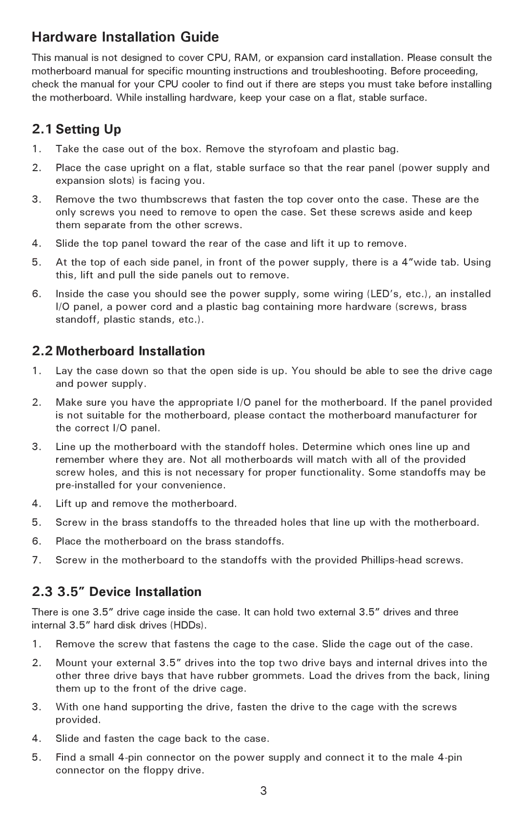 Antec NSK 4000 II user manual Hardware Installation Guide, Setting Up, Motherboard Installation, Device Installation 