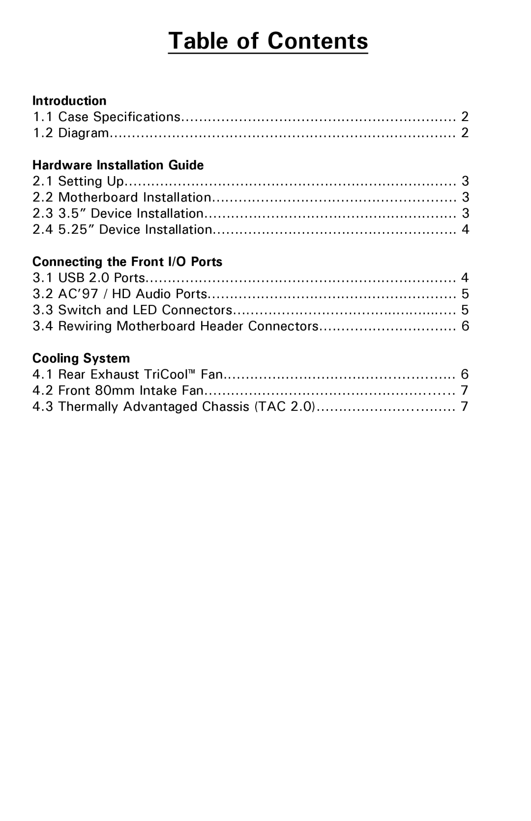 Antec NSK 4482B user manual Table of Contents 