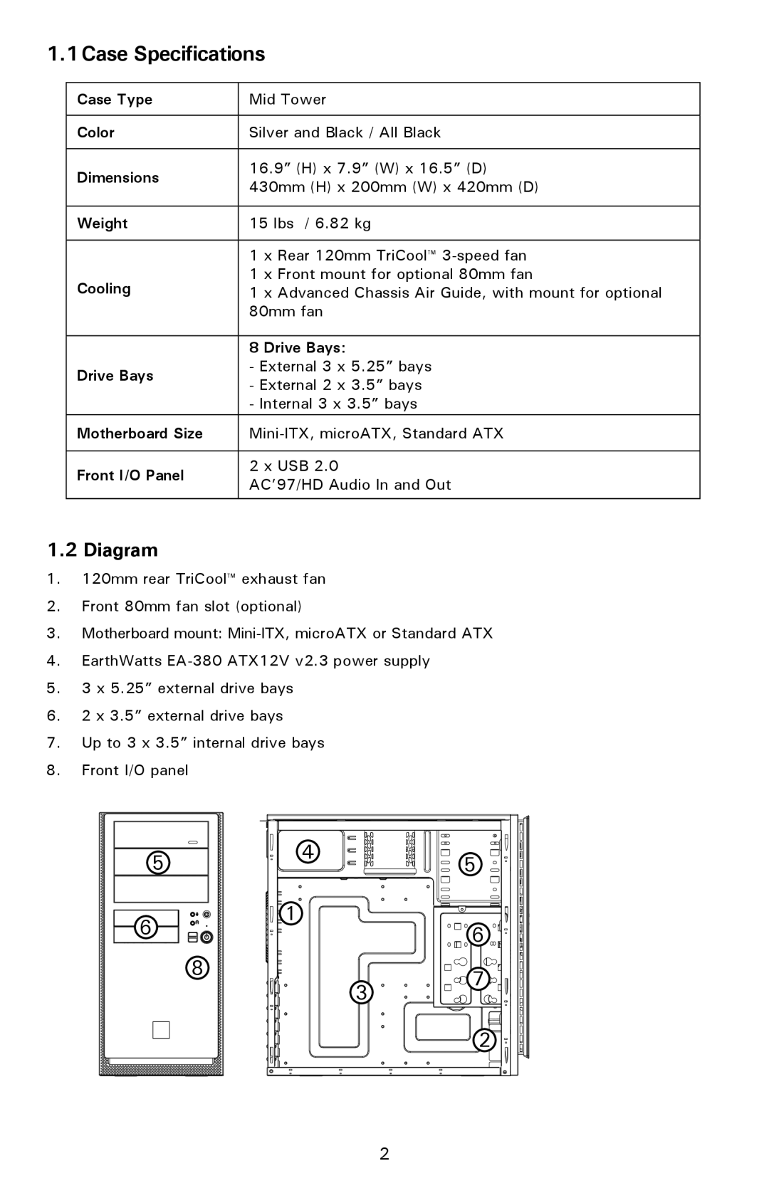 Antec NSK 4482B user manual 1Case Specifications, Diagram 