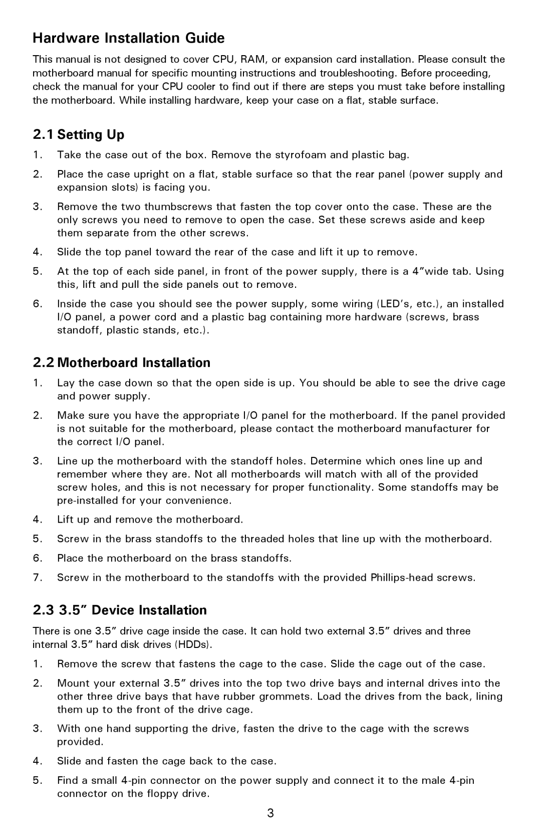 Antec NSK 4482B user manual Hardware Installation Guide, Setting Up, Motherboard Installation, Device Installation 