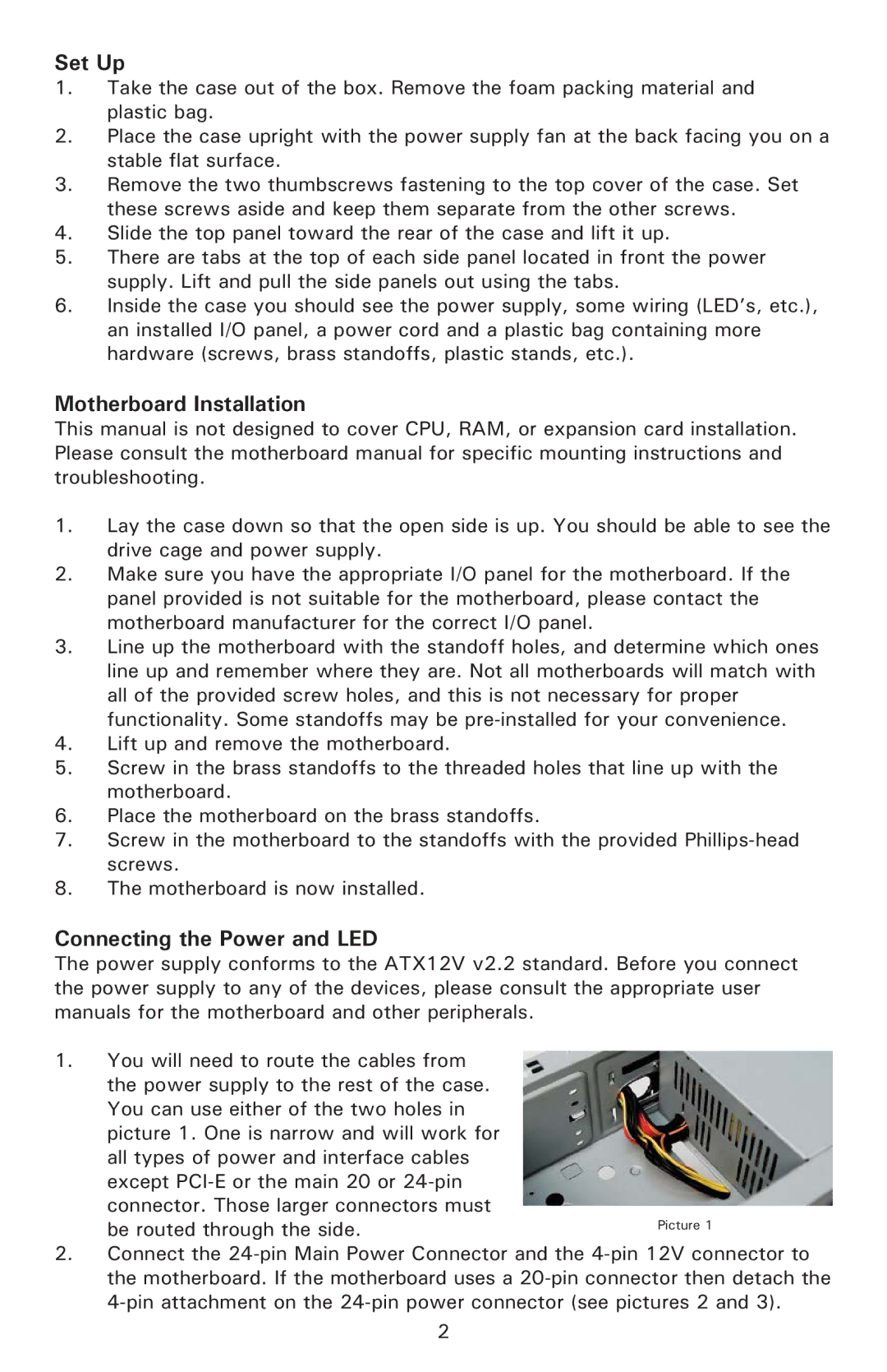 Antec NSK3480 user manual Set Up, Motherboard Installation, Connecting the Power and LED 