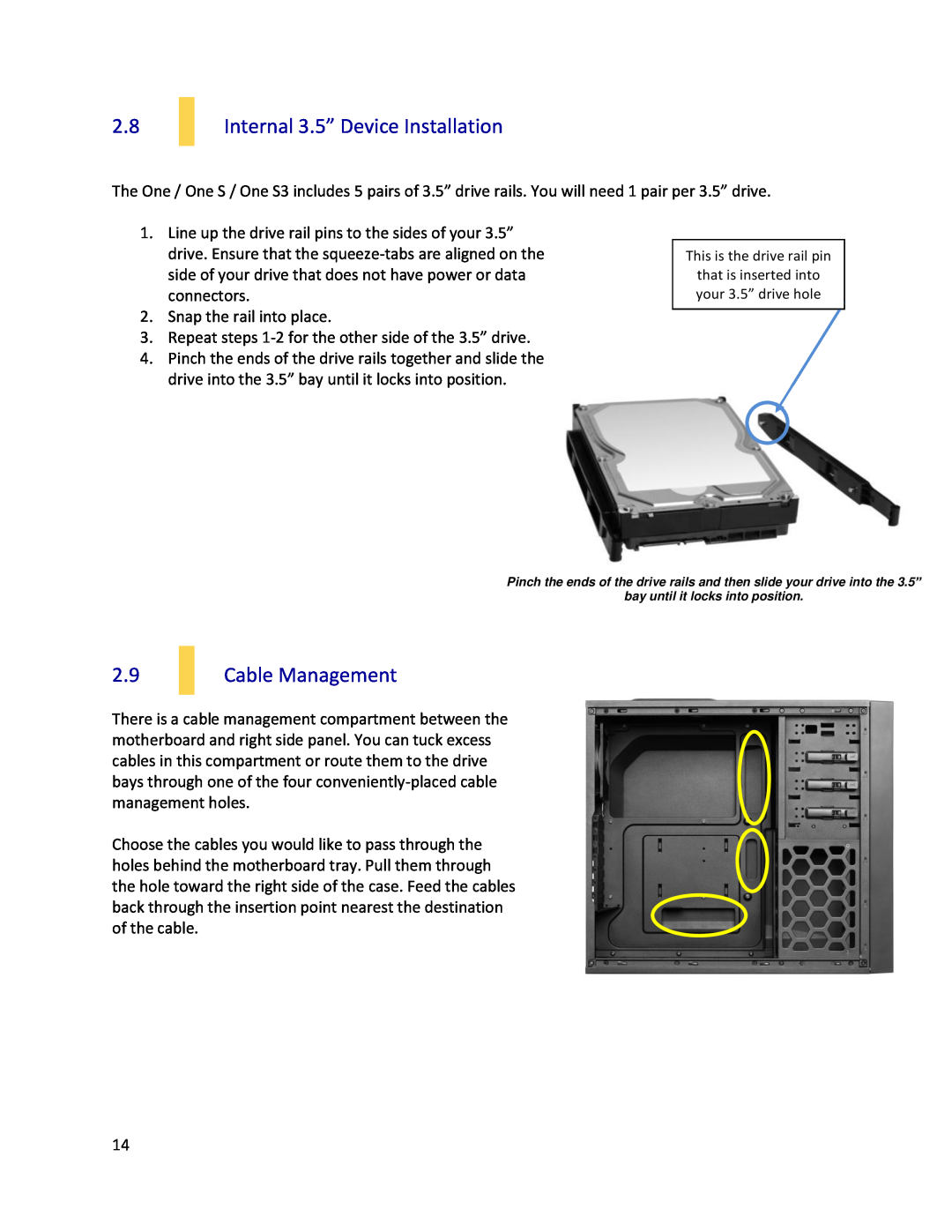 Antec ONE S3 user manual Internal 3.5” Device Installation, Cable Management 