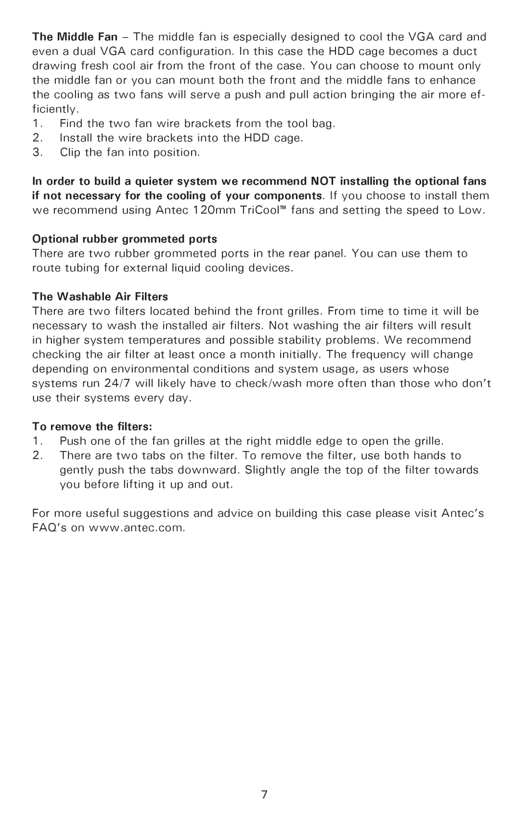 Antec P182SE, P180 user manual Washable Air Filters, To remove the filters 