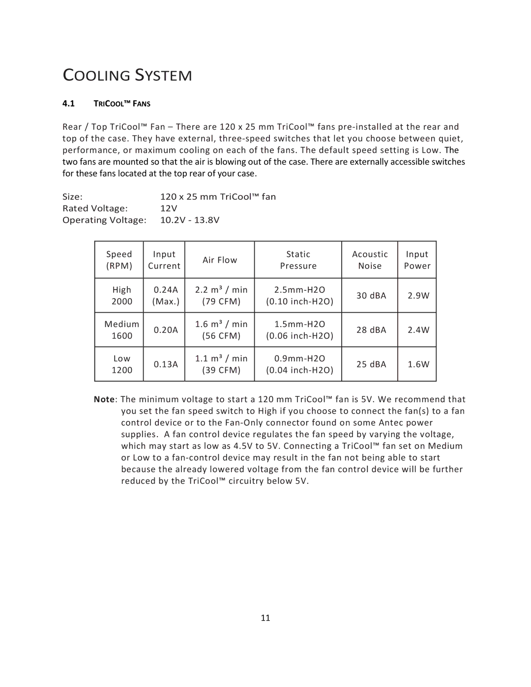 Antec P183 V3 user manual Cooling System 