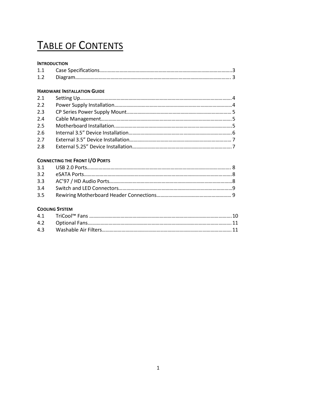 Antec P183 user manual Table of Contents 