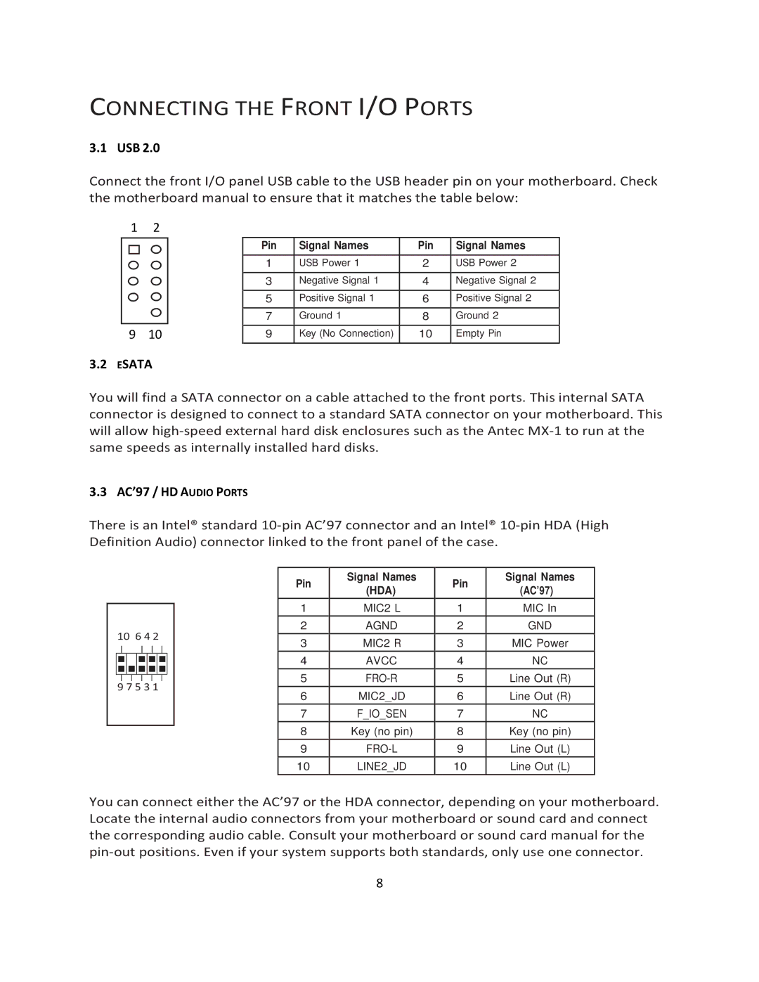 Antec P183 user manual Connecting the Front I/O Ports 