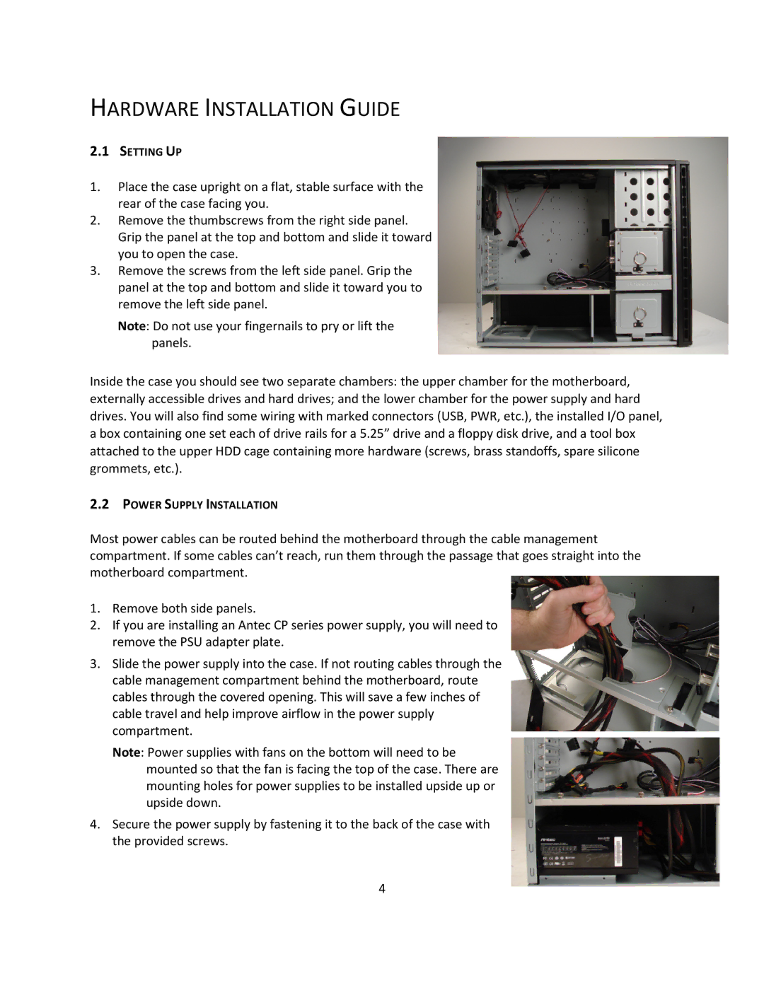 Antec P193 V3 user manual Hardware Installation Guide, Setting UP, Power Supply Installation 