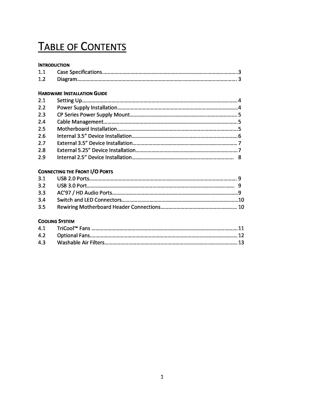 Antec P193 V3 user manual Table Of Contents 