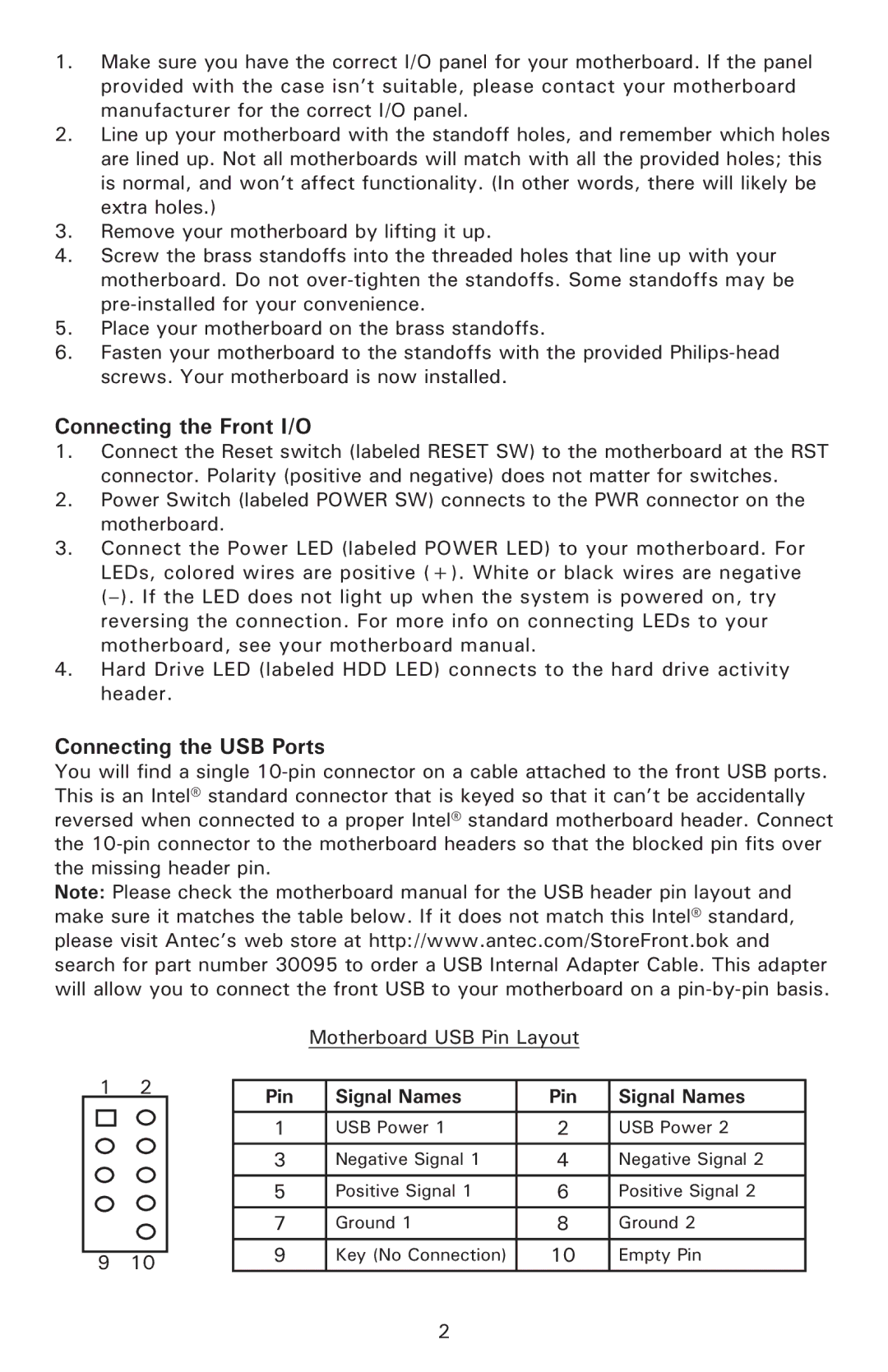 Antec Plus 550, Solo White, Designer 500 user manual Connecting the Front I/O, Connecting the USB Ports 