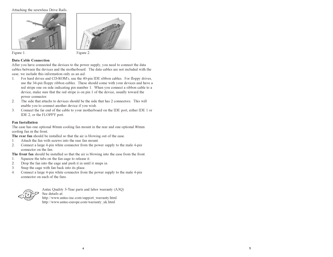 Antec SLK2600AMB user manual Data Cable Connection, Fan Installation 