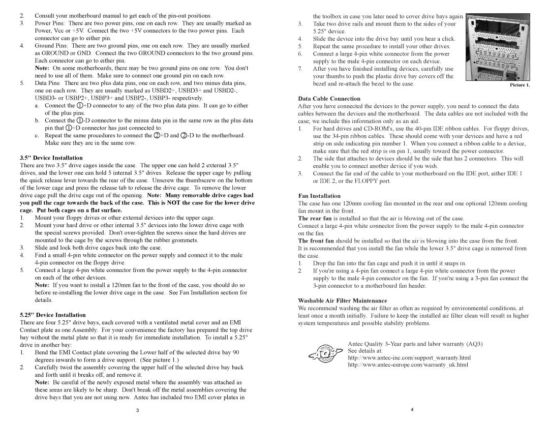 Antec SLK3700AMB user manual Data Cable Connection, Fan Installation, Washable Air Filter Maintenance 