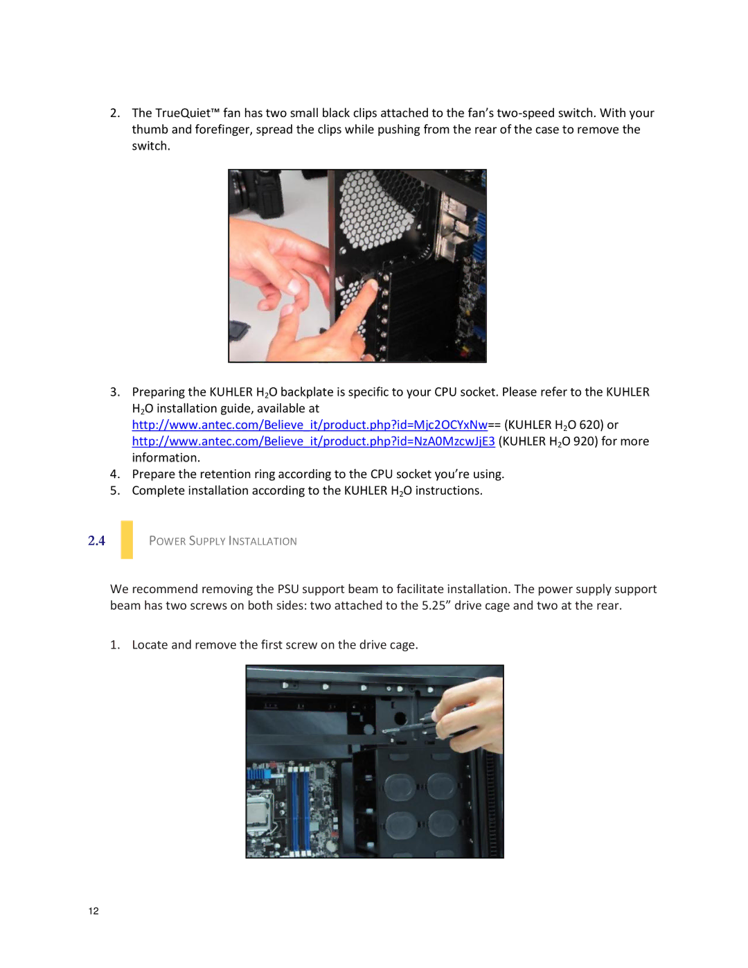 Antec SOLO II user manual Locate and remove the first screw on the drive cage 