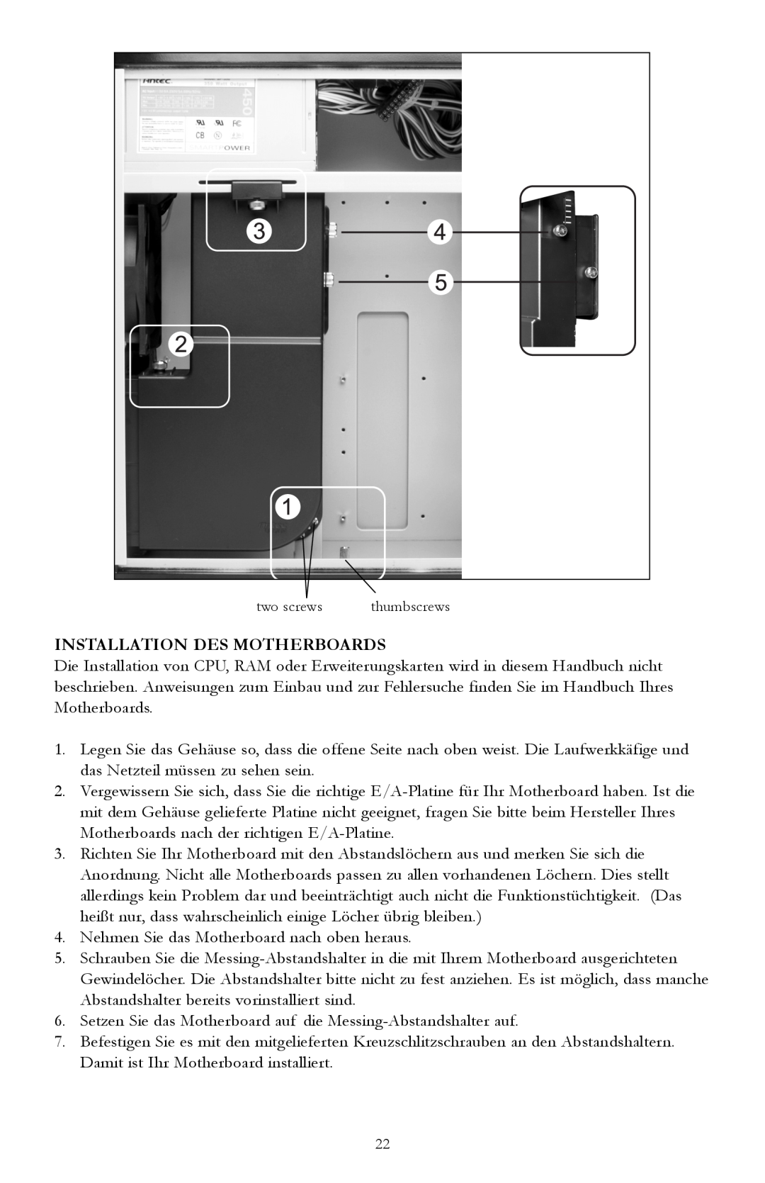 Antec Sonata II user manual Installation Des Motherboards 