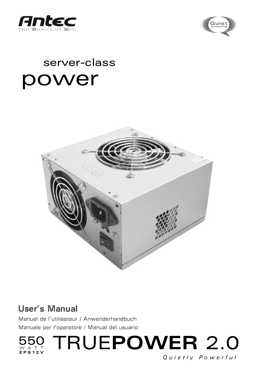 Antec TP2-550EPS12V user manual Truepower, server-class, User’s Manual, Manuel de l’utilisateur / Anwenderhandbuch 