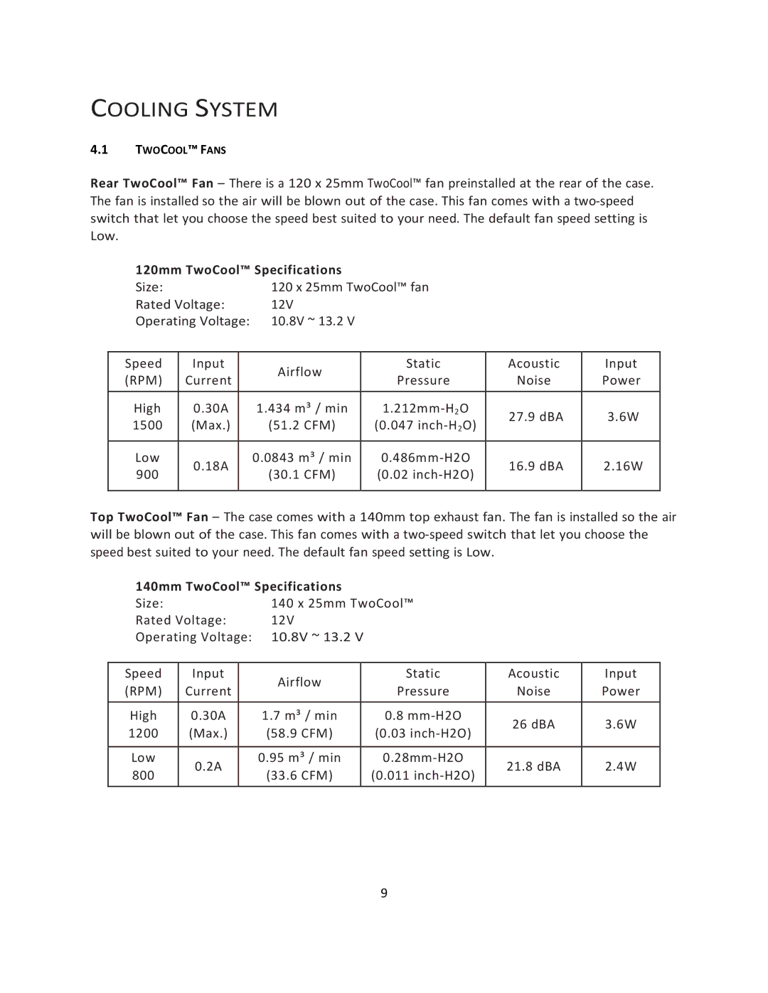 Antec Two Hundred user manual Cooling System 