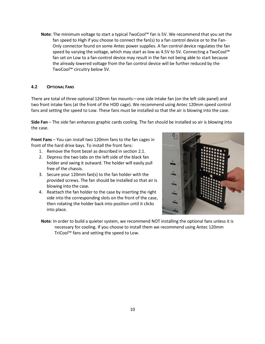 Antec Two Hundred user manual Optional Fans 