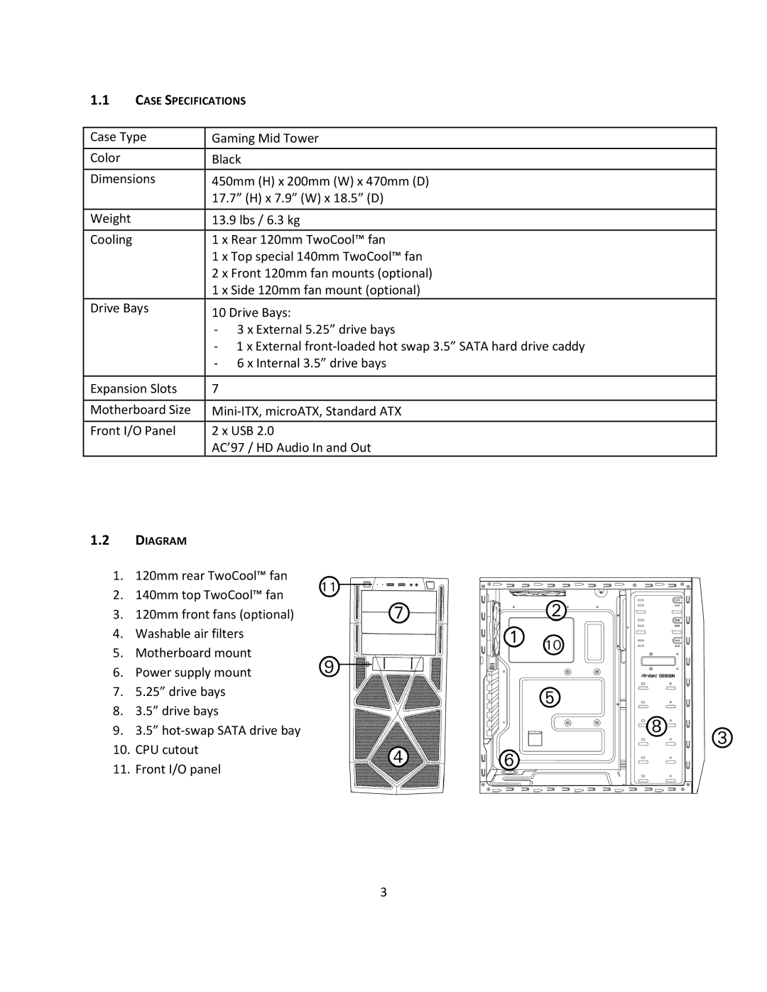 Antec Two Hundred user manual Case Specifications 