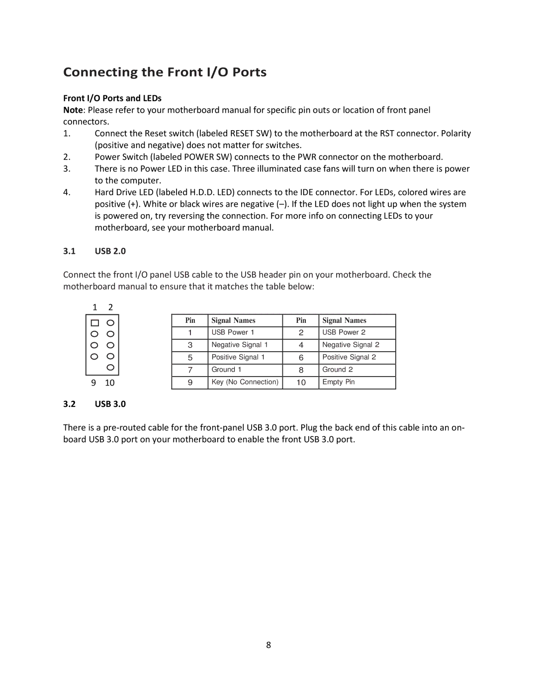 Antec V3 user manual Connecting the Front I/O Ports 