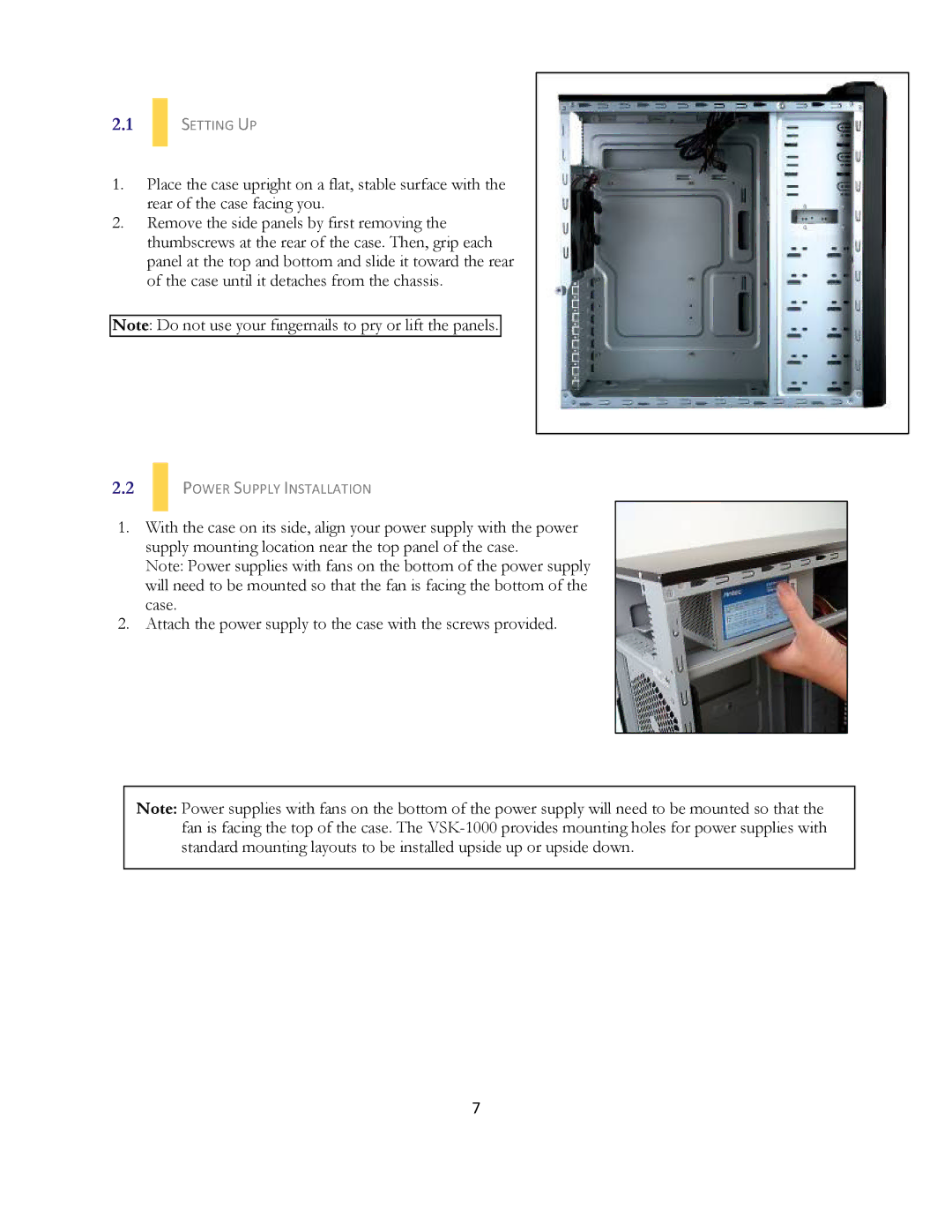 Antec VSK-1000 user manual Setting UP, Power Supply Installation 