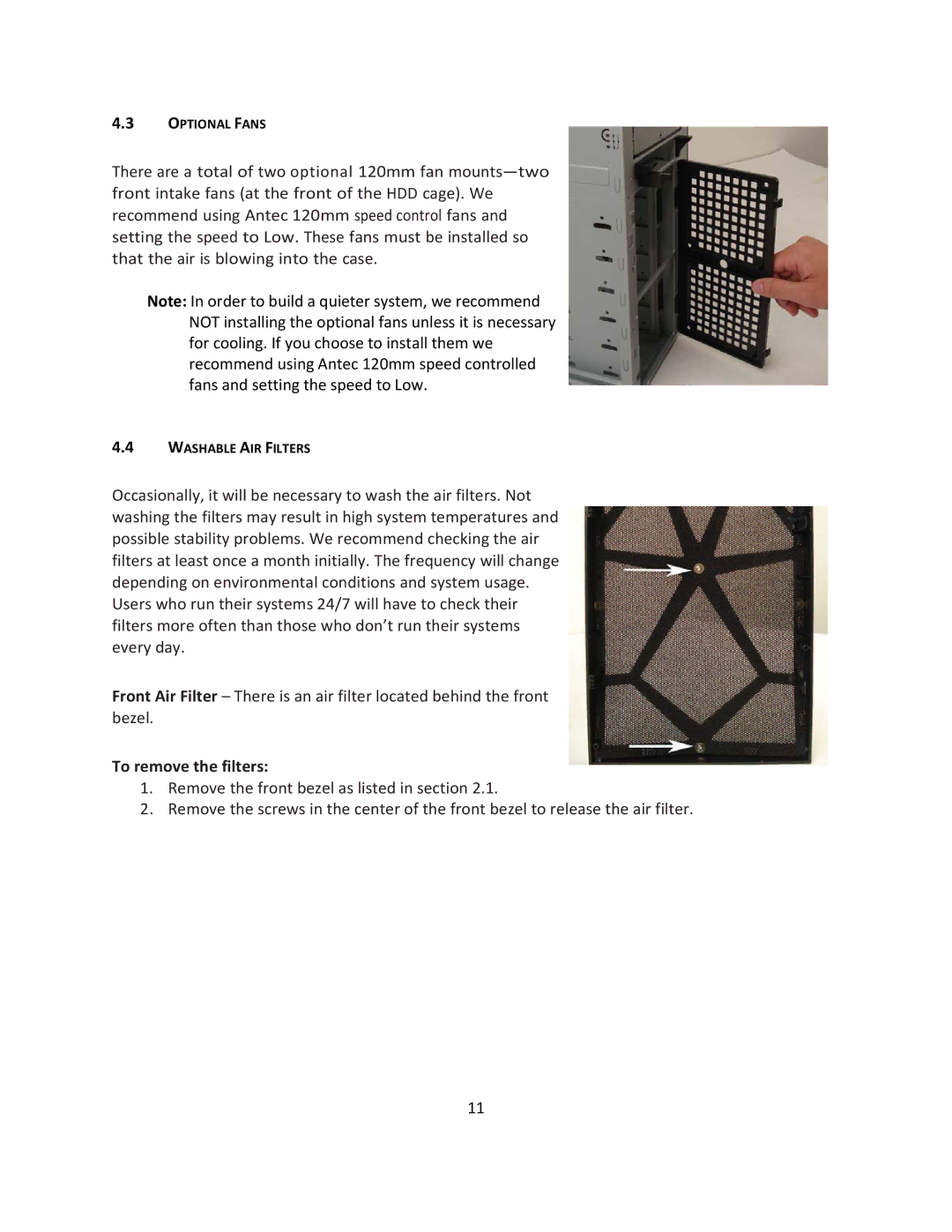 Antec VSK2450 manual To remove the filters 