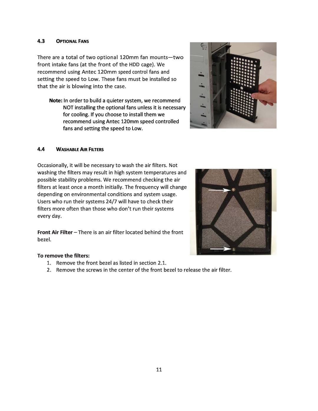 Antec VSK2450 manual To remove the filters 