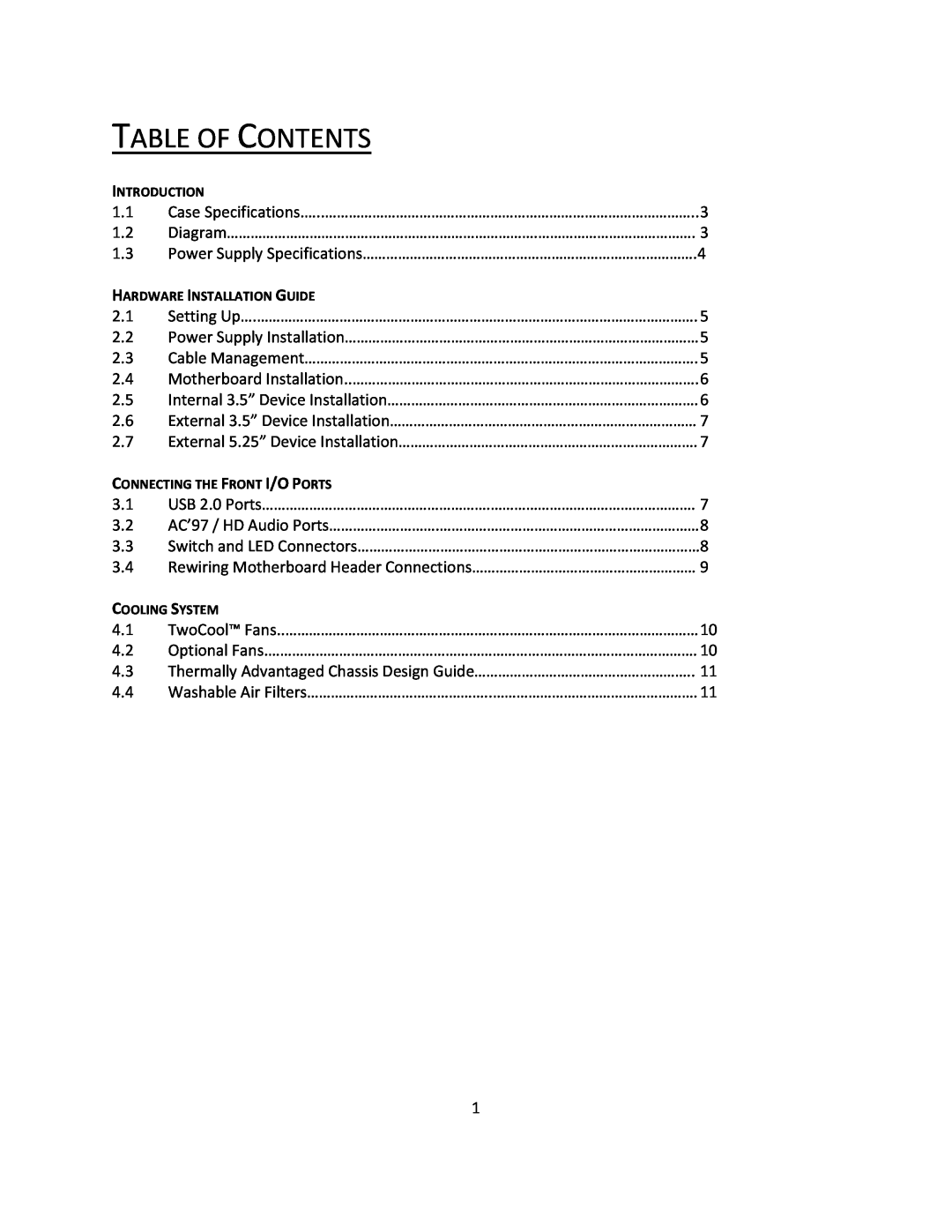 Antec VSK2450 manual Table Of Contents 