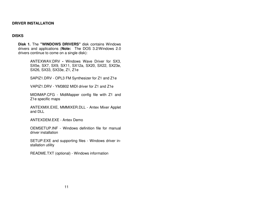 Antex electronic SX-33E, SX-33B user manual Driver Installation Disks 