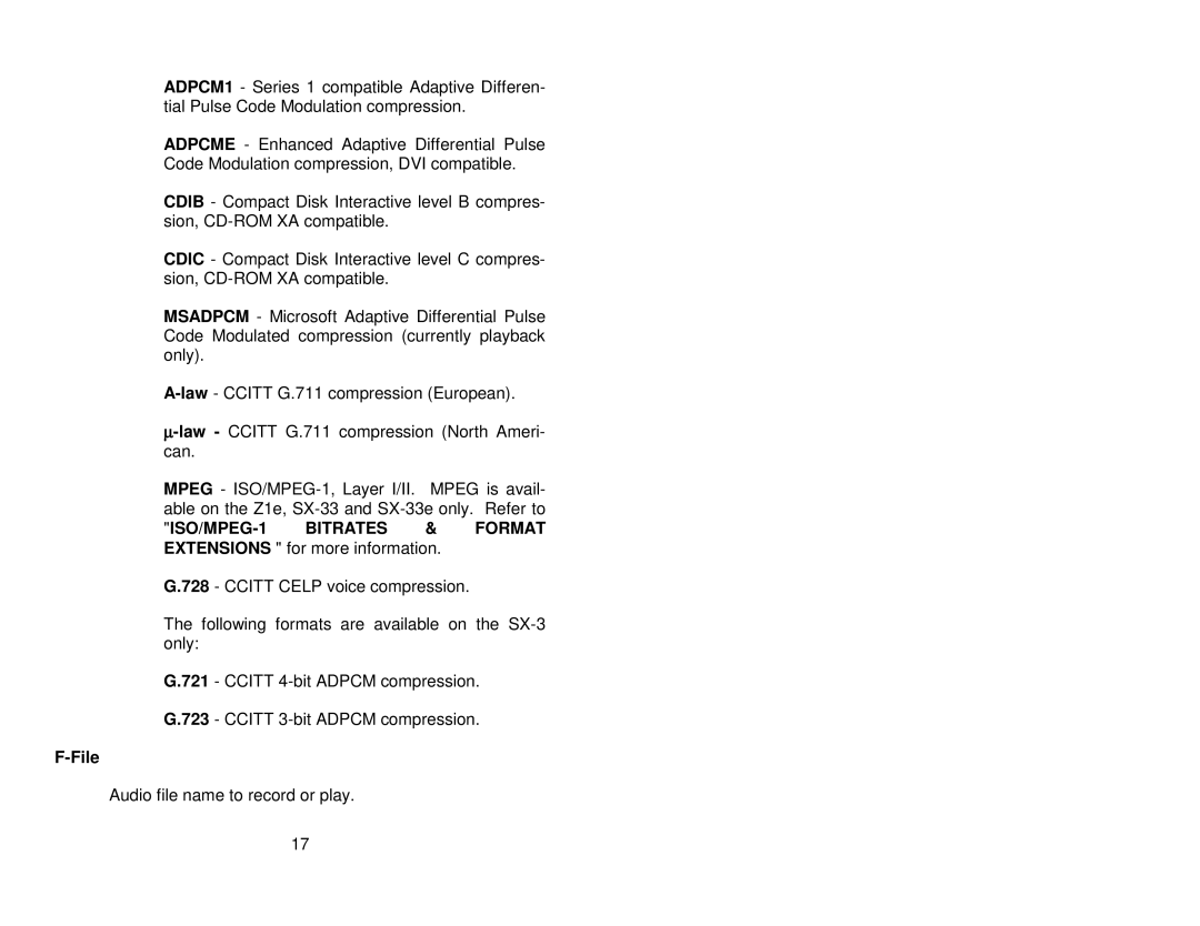 Antex electronic SX-33E, SX-33B user manual ISO/MPEG-1 Bitrates & Format, File 