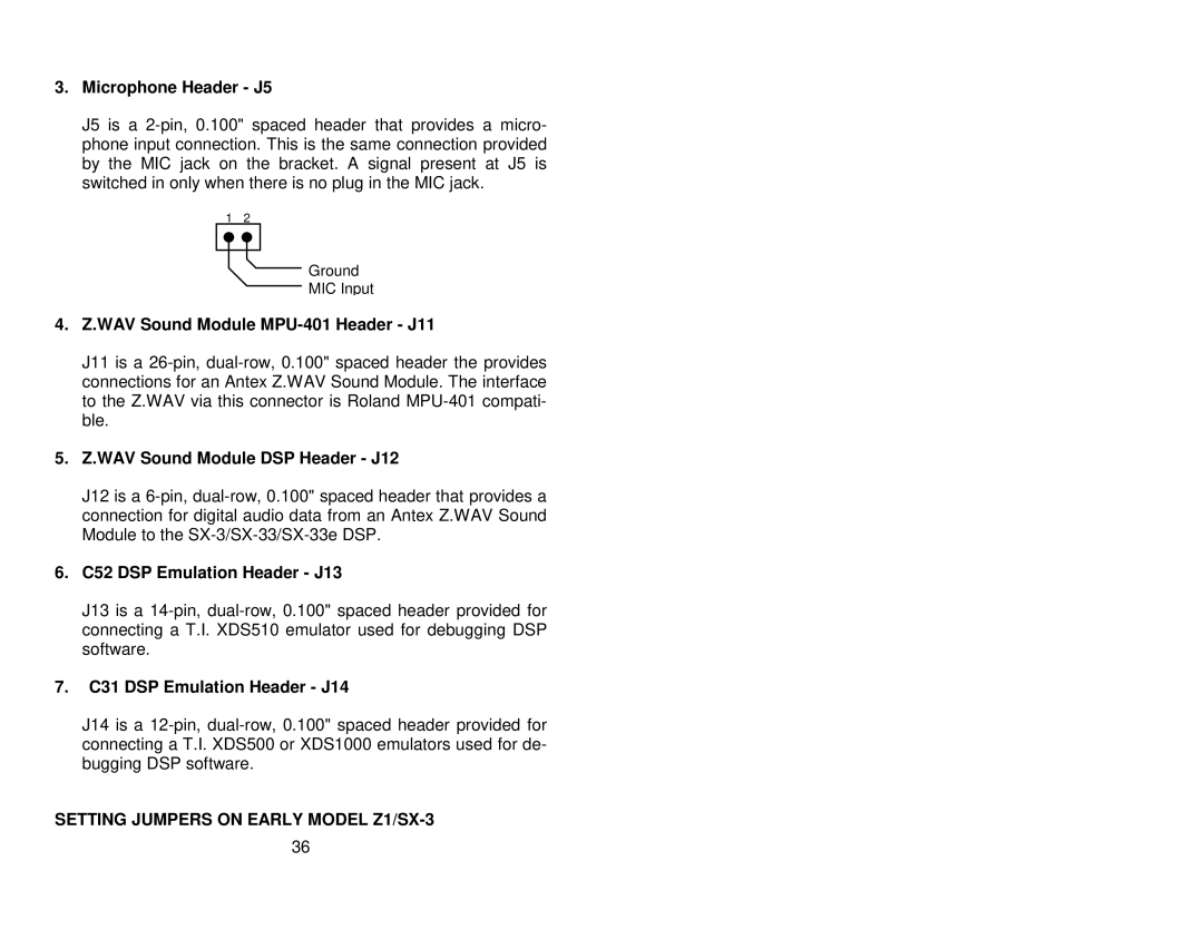 Antex electronic SX-33B, SX-33E user manual C31 DSP Emulation Header J14, Setting Jumpers on Early Model Z1/SX-3 