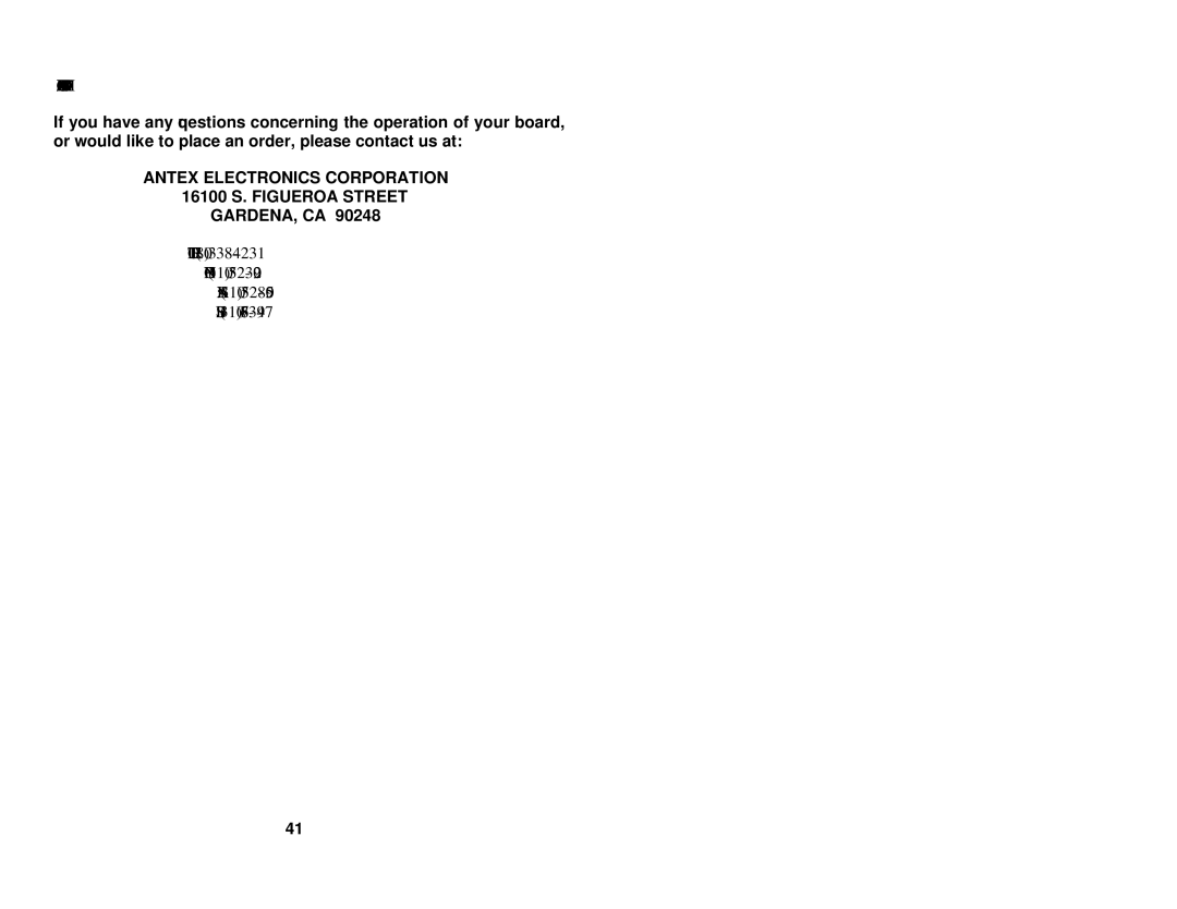 Antex electronic SX-33E, SX-33B user manual TECHNICAL/ORDERING Information, Toll Free 800 Phone 310 FAX 310 BBS 310 