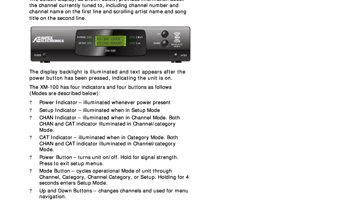 Antex electronic XM-100 owner manual ?Setup Indicator - illuminated when in Setup Mode 